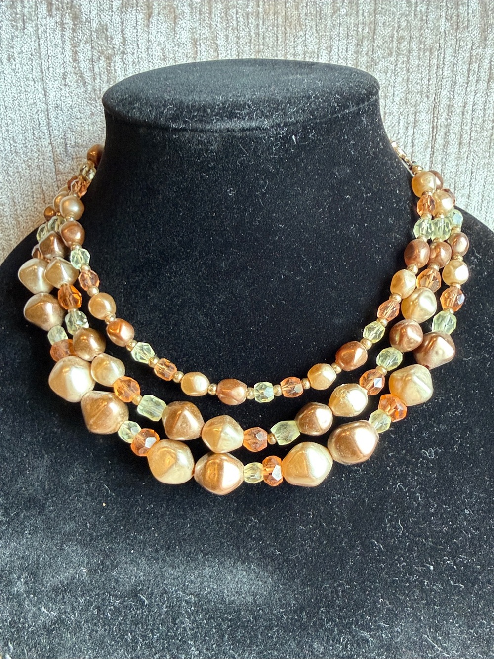 Multi-Strand Faux Pearl Beaded Necklace | Champagne Bronze Statement Necklace